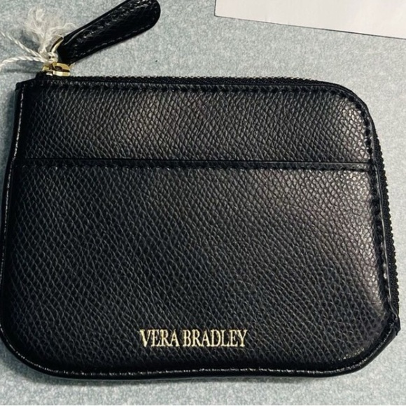 Vera Bradley Zip Card Case, Black Leather Zip Card Case, - Picture 1 of 8